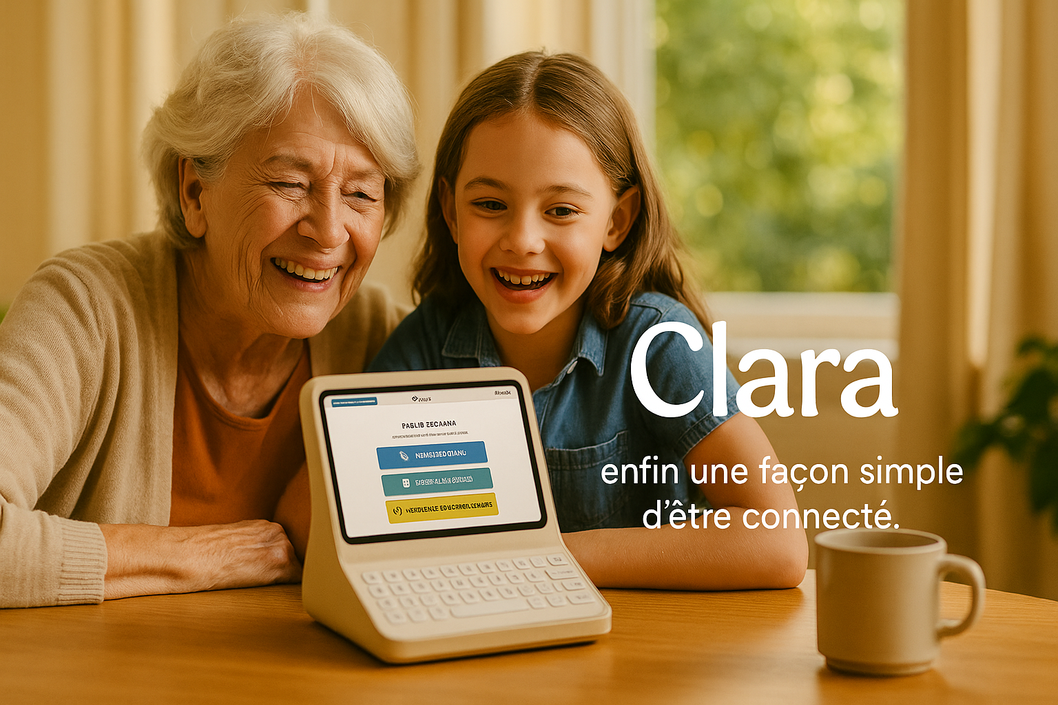 Grand-mère et petite-fille utilisant Clara ensemble